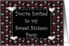 My Sweet Sixteen Party, cute invitation with hearts card