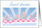 Sweet Dreams, four bunnies in a bed. card