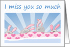 Miss you bunnies in bed. card