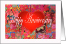 Happy Anniversary, red love heart, and flowers, for spouse card