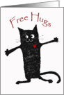 blank note card, free hugs, crazy black cat. card