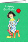 Happy Birthday, To daughter, little girl and red balloon. card