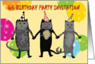 Invitation to 6Th Birthday Party for kids,cats.humor,balloons. card