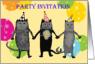 Invitation to Party,cats.humor,balloons. PARTY HATS card