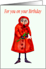 Red riding Hood Birthday with white lily, for daughter card