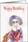 Happy Birthday girl and dog, for daughter card