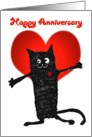 Happy anniversary, cat and love-heart. card