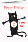 Happy Birthday, crazy cat, 7 years old, loveheart. card