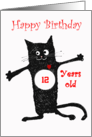 Happy Birthday, crazy cat, loveheart.custom age card