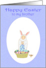 Happy Easter, Easter bunny suit,little boy and eggs.For brother. card