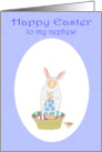 Happy Easter, Easter bunny suit,little boy and eggs.For nephew card