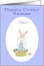 Happy Easter, Easter bunny suit,little boy and eggs.Custom card