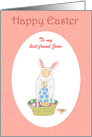 Happy Easter, Easter bunny suit,little child and eggs.Custom card