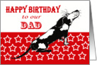 Happy Birthday,to Dad,sad black and white hound, from us all. card
