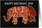 Happy Birthday Son, two Persian patterned elephants. card