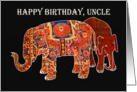 Happy Birthday Uncle, two Persian patterned elephants. card