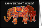 Happy Birthday Nephew, two Persian patterned elephants. card