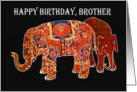 Happy Birthday Brother, two Persian patterned elephants. card