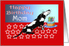 Happy birthday to Mom,black and white dog,cake,candles.from daughter card