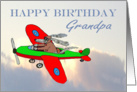 Happy Birthday Grandpa, flying dog pilot in aeroplane. from grandson. card