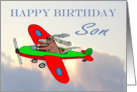 Happy Birthday Son, flying dog pilot .Humor. card