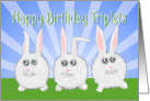 Happy Birthday Triplets, three white bunny rabbits. card