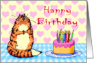 Happy Birthday, tortoiseshell cat, cake and candles, card