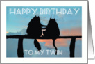 Happy Birthday, to my twin,two black cats silhouettes card