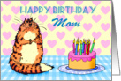 Happy Birthday,For Mom from son, cat, cake and candles, card