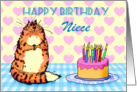 Happy Birthday,For Niece, cat, cake and candles, card