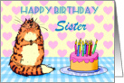 Happy Birthday,For Sister, cat, cake and candles, card