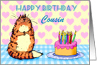 Happy Birthday,For Cousin, cat, cake and candles, card