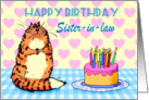 Happy Birthday,For Sister-in-law, cat, cake and candles, card