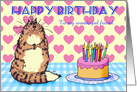Happy Birthday, CUSTOM TEXT, cat, cake and candles, card
