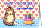 Happy Birthday, Grandma, cat, cake and candles, card