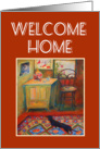 Welcome Home,hallway with dachshund,Persian rug. card