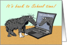 It’s back to school time, sad dog and laptop.humor.Blank card