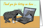 Breaking up, thank you for letting me know. sad dog and laptop.humor. card