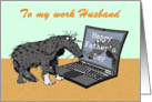 Happy Father’s Day for work Husband.sad dog and laptop.humor. card