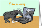 I am so sorry,kiss and make up,no new messages.dog and laptop.humor. card