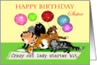 Happy Birthday Sister, Crazy cat lady starter kit, cats, humor. card