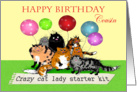 Happy Birthday Cousin, Crazy cat lady starter kit, cats, humor. card