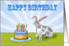 Happy Birthday , Bunny rabbit and cake with candles. card