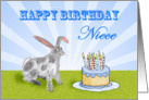 Happy Birthday ,For Niece, rabbit and cake. For son. card