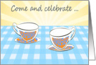 Invitation to celebrate, Coffee cups, retro. card