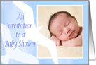 Invitation Baby shower,custom photo, two birds,pale blue, for boy card