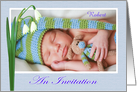 An Invitation to naming ceremony,For boy,blue,Snowdrops, custom photo card