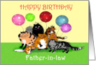 Happy Birthday Father-in-law, Crazy cats and balloons. card