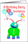 Birthday Party Invitation, Friendly Monster.Balloons,Humor. card