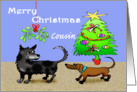 Merry Christmas ,Cousin, dogs sniffing bottoms, risque.adult humor. card